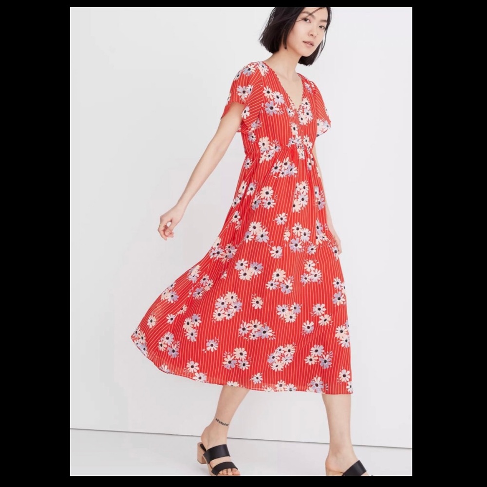 MADEWELL Scalloped Flutter-Sleeve Midi Dress